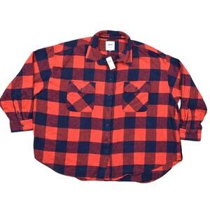 NEW Aeire 2XL Multicolor Cotton Button-Up Top, NWT Red Blue Long Sleeve